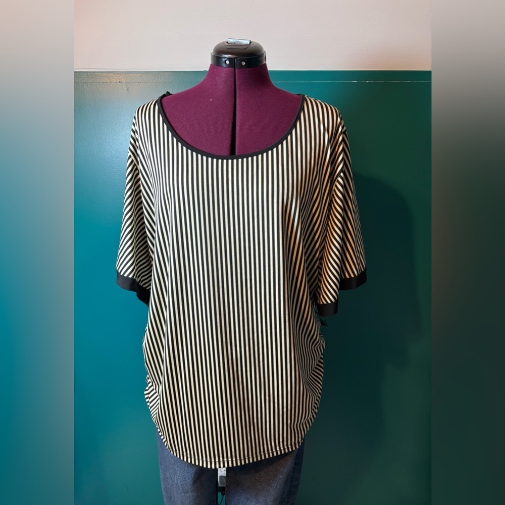 Espresso Black and Cream Striped Top NWT